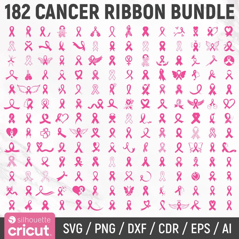 Cancer Ribbon Svg Bundle, Awareness Ribbon Svg, Pink Cancer Ribbon Svg ...