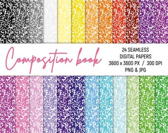 24 Seamless Composition Book Patterns, Composition Notebook Digital Paper, Journal Pattern, Planner Designs, School Notebook Digital Paper
