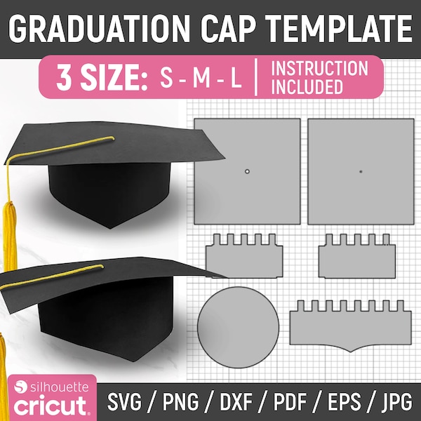 Modello di cappello di laurea, cappello di laurea Svg, classe del 2024, artigianato di laurea, senior, file di taglio, 3D, fai da te, Cricut, taglio laser, silhouette, stampabile