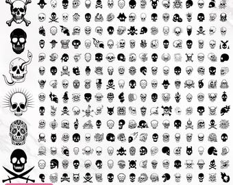 Bundle Svg tête de mort, squelette Svg, Clipart tête de mort, Silhouette tête de mort, vecteur de tête de mort, tête de mort fichiers coupés, squelette Svg, Png, téléchargement immédiat