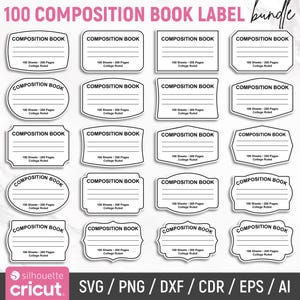 Composition Book Label Svg Bundle, Composition Notebook Labels, Composition Book Svg, Notebook Cover Print, School Sticker, Instant Download