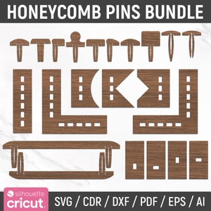 Honeycomb Pins Bundle, Honeycomb Pins svg, Crumb Tray Pin, Laser Cut Pins, Laser Cut Svg Files, Multiple Sized, DIY, Cricut, dxf, Silhouette