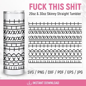 Op de afbeelding: Een witte 20oz & 30oz skinny straight tumbler met een zwart geometrisch patroon. De tekst "FUCK THIS SHIT" wordt in het roze weergegeven. De afbeelding bevat ook een ontwerpsjabloon en de woorden "INSTANT DOWNLOAD".
