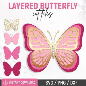 Schmetterling Schmuck, 3D Schmetterling Schmuck, Schmetterling Vorlage, geschichteter Schmetterling, Schmetterling Clipart, Schmetterling Wanddekor, Dxf, Png, Sofort Download