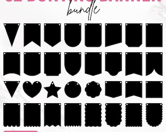 Bunting Banner Svg Bundle, Bunting Svg, Banner Template, Bunting Flag Svg, Pennant Svg,  Birthday Garland, Laser Cut Files, Instant Download
