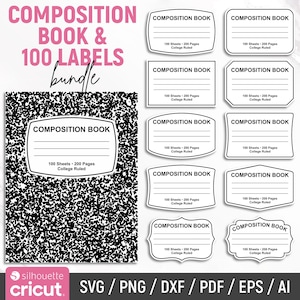 Composition Book Svg, Composition Book Cover, Notebook Template, Composition Book Pattern, Notebook Label Template, DIY, Instant Download