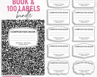 Composition Book Svg, Composition Book Cover, Notebook Template, Composition Book Pattern, Notebook Label Template, DIY, Instant Download
