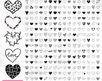 Heart Svg Bundle, Heart Doodle Svg, Heart Clipart, Hand Drawn Heart Svg, Open Heart Svg, Sketch Heart Svg, Love Svg, Valentine Svg, Cut File