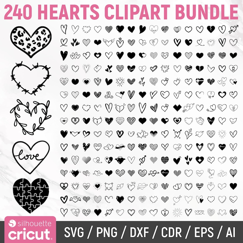 Heart Svg Bundle, Heart Doodle Svg, Heart Clipart, Hand Drawn Heart Svg ...