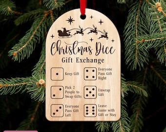 Dés de Noël cadeau échange jeu Svg, étiquette de Noël Svg, ornement de Noël Svg, jeu de Noël Svg, fichier découpé au laser, Dxf, téléchargement immédiat