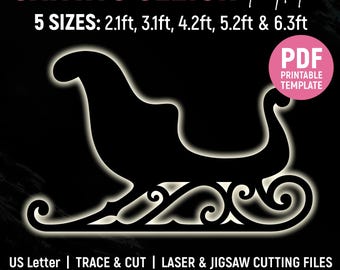 Santa's Sleigh Template, Christmas Scene Lawn Decor, Outdoor Silhouette Template, Printable, Trace & Cut, Stencils, PDF, Instant Download