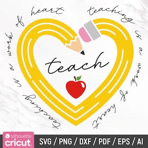 Ensinar é um trabalho de coração SVG, Teacher Heart Svg, Teacher SVG, Teacher Gift, Teacher Shirt svg, Back to School, Png, Sublimation Design
