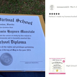 High School Diploma, Home School Diploma, Diploma Template, Printable Certificate With Seal, Diploma Replica Template, Canva Editable image 8