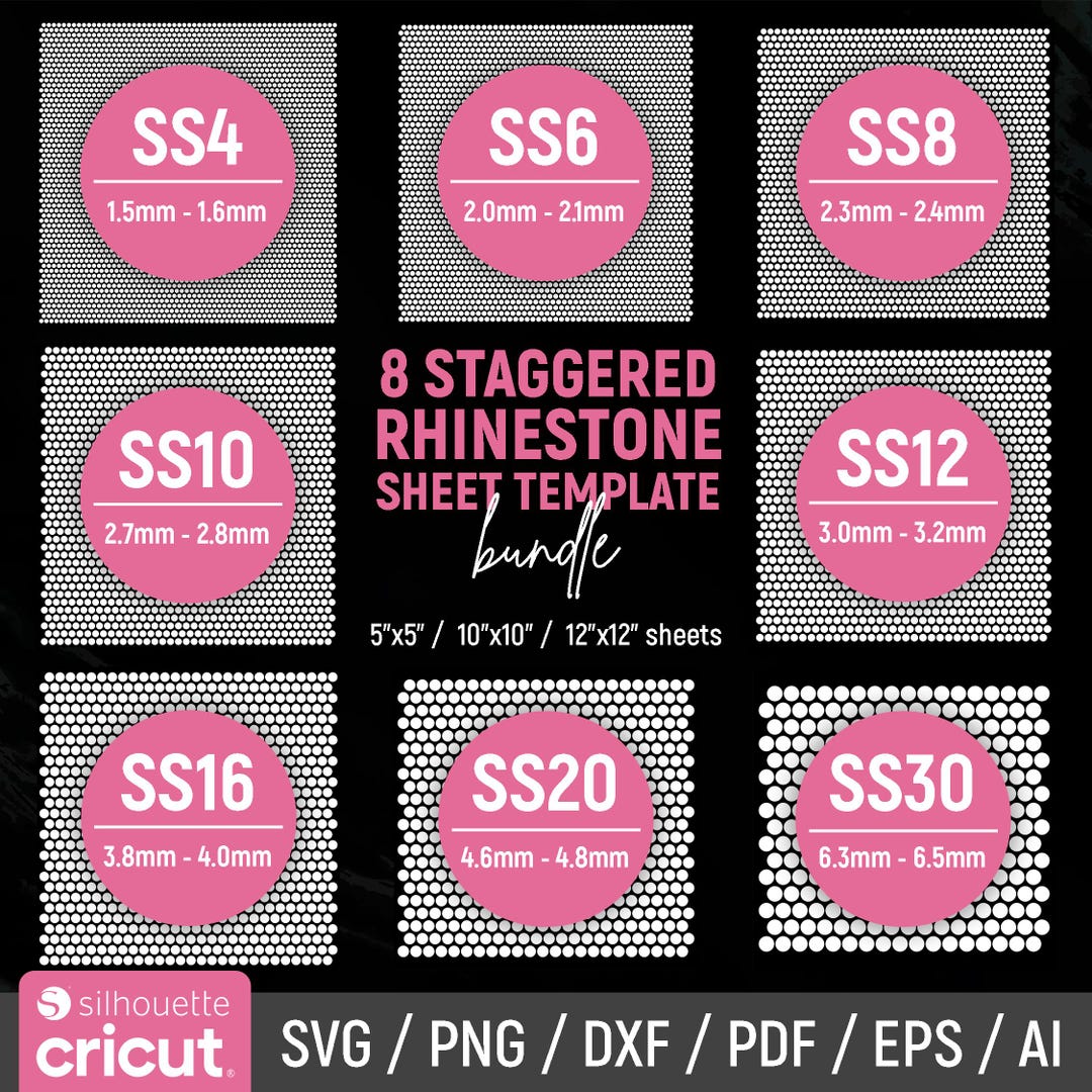 Rhinestone Sheet Template BUNDLE, SS4-SS30 Sizes, Staggered, Rhinestone ...