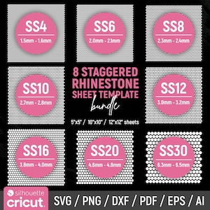 Rhinestone Sheet Template BUNDLE, SS4-SS30 sizes, Staggered, Rhinestone Sheet Blank, Rhinestone Pattern Template, Svg, DIY, Instant Download