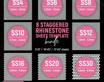 Pacote de Moldes para Folhas de Strass, tamanhos SS4-SS30, escalonadas, Folha de Strass em branco, Molde de padrão de strass, SVG, Faça Você Mesmo, Download Instantâneo