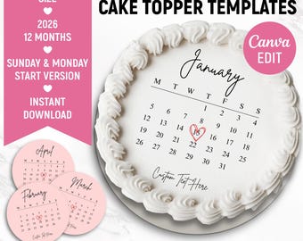 2026 Burn Away Cake Topper Kalendervorlage, Benutzerdefinierte Runde Сake Topper, Kalender druckbar, Geburtstagskuchendeckel, druckbar, Canva bearbeitbar