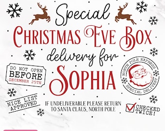 Editable Christmas Eve Box Svg, Christmas Eve Crate Svg, Xmas Box Svg, Glowforge, Cricut, Silhouette, DIY, Cut Files, Png, Instant Download