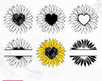 Sunflower Svg Bundle, Sunflower Svg, Floral Svg, Sunflower Vector, Split Monogram Svg, Sunflower Clipart, Flower Svg, DIY, Instant Download