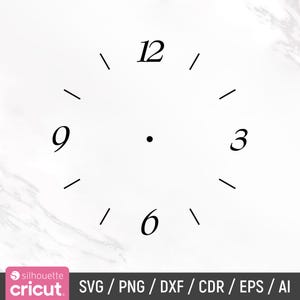 May include: A black and white clock face with Roman numerals for the hours 12, 3, 6, and 9. The clock face is on a white marble background.