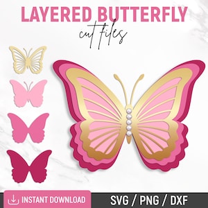 Borboleta Svg, Borboleta 3D Svg, Modelo de borboleta, Borboleta em camadas, Clipart de borboleta, Decoração de parede de borboleta, Dxf, Png, Download instantâneo