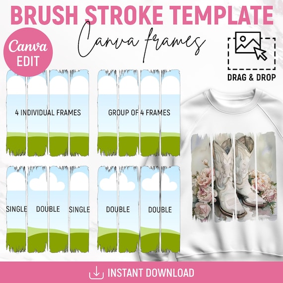 Brush Stroke Canva Frame Template, Canva Frames, Paint Stroke Frame, Brush Strokes, Canva Template, Messy Paint Effect, DIY, Canva Editable