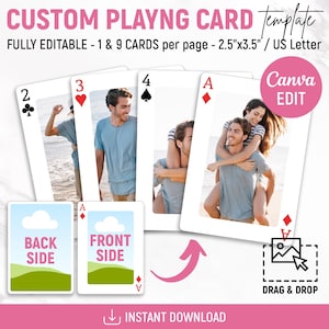 Benutzerdefinierte Spielkartenvorlage, DIY-Kartendeck vorne und hinten, bearbeitbare Spielkarten, Pokerkarten, Gesellschaftsspiele, druckbar, DIY, Canva bearbeitbar