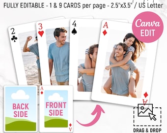 Plantilla de naipes personalizada, baraja de cartas DIY (anverso y reverso), naipes editables, cartas de póker, juegos de fiesta, imprimibles, DIY, Canva editable