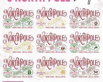 North Pole Svg Bundle, North Pole Hot Chocolate Svg, Farmhouse North Pole Sign, Santa Claus Approved Svg, Trading Company, Instant Download