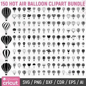 Heteluchtballon Svg-bundel, heteluchtballon Clipart, luchtballon Svg, luchtballon silhouet, vliegende luchtballon, gesneden bestand, Instant Download