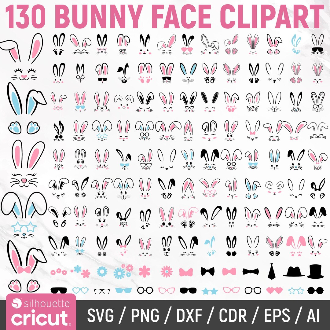 Bunny Face Svg Bundle, Easter Bunny Svg, Cute Bunny Svg, Bunny Ears Svg ...