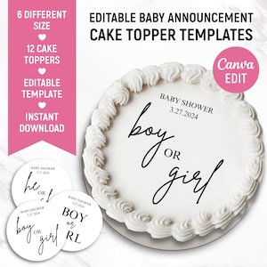 Burn Away Baby Reveal Cake Templates, Custom Boy or Girl Burnaway Cake Design, Printable Bakery Gender Reveal Cake Topper, Canva Editable