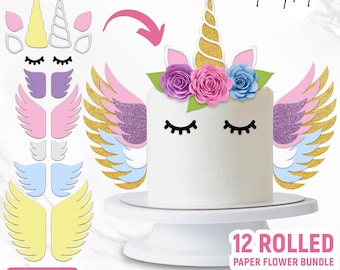 Unicorn Cake Topper, Unicorn Wings, Layered Cake Topper Svg, Birthday Cake Topper Svg, Birthday Decoration, Layered Svg, Instant Download