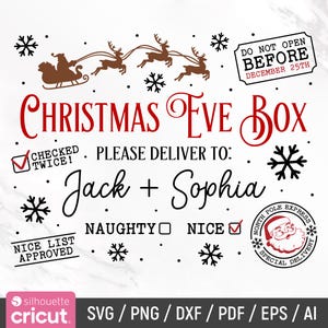 Bewerkbare kerstavond Box Svg, kerstavond krat Svg, Xmas Box Svg, Glowforge, Cricut, silhouet, DIY, bestanden knippen, png, Instant Download