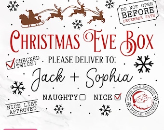 Editable Christmas Eve Box Svg, Christmas Eve Crate Svg, Xmas Box Svg, Glowforge, Cricut, Silhouette, DIY, Cut Files, Png, Instant Download