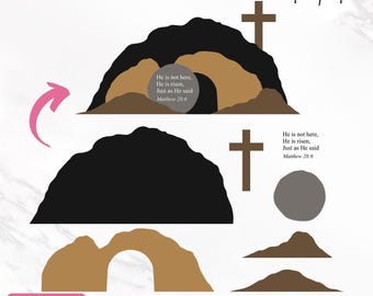 Layered Empty Tomb Svg, Empty Tomb Easter Decor, Empty Tomb Scene, He is Risen, Easter Resurrection, Easter Svg, Cut Files, Instant Download