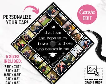 Custom Photo Graduation Cap Topper, Graduation Decoration, Class of 2026, Memory Film Photo Strip Graduation, Grad 2026, DIY, Canva Editable
