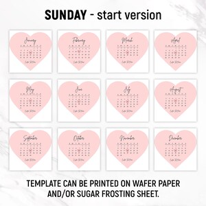 2026 Burn Away Cake Topper Calendar Template, Custom Heart Сake Topper, Calendar Printable, Birthday Cake Topper, Printable, Canva Editable image 5