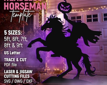 Headless Horseman Template, Halloween Scene Lawn Decor, Outdoor Silhouette Template, DIY, Trace & Cut, Stencils, PDF, Instant Download
