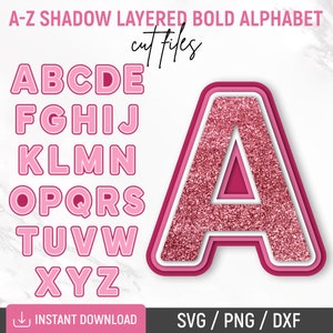 0-9 schaduw alfabet letters vet Svg, verjaardagstaart of cupcakes topper, gelaagde alfabet Svg, partij gunst, Cricut, dxf, Instant Download