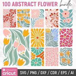 Paquete de Svg de flores abstractas, Svg de flores danesas, Svg de flores retro, Svg de flores boho, Svg florales boho, Svg de flores maravillosas, Png, Descarga digital