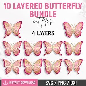 Pacote Butterfly Svg, 3D Butterfly Svg, Modelo de borboleta, Borboleta em camadas, Clipart de borboleta, Decoração de parede de borboleta, Download instantâneo