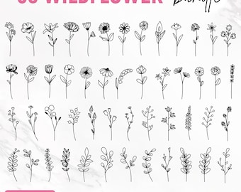 50 Wildflower Svg Bundle, Flower Svg, Floral Svg Bundle, Wildflower Svg, Floral Svg, Botanical Svg, Flower Clipart, Svg Files for Cricut