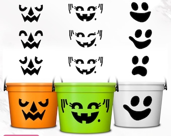 Halloween Bucket Faces Svg Bundle, Halloween Buckets, Trick or Treat Buckets, Halloween Face Svg, Halloween Pail Face, DIY, Instant Download