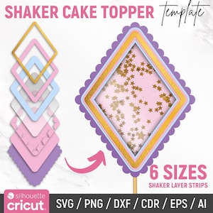 Shaker Cake Topper Svg, Shaker Layer Strip, Birthday Cake Topper Svg, Scalloped Diamond Shaker Svg, Layered Svg, 3D Shaker, Instant Download