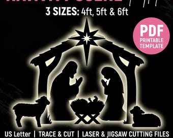 Nativity Scene Template, Christmas Scene Lawn Decor, Outdoor Silhouette Template, DIY, Print, Trace & Cut, Stencils, PDF, Instant Download
