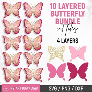 Schmetterling-Svg BUNDLE, 3D-Schmetterling-Svg, Schmetterling-Vorlage, geschichteter Schmetterling, Schmetterling Clipart, Schmetterling-Wand-Dekor, Instant Download