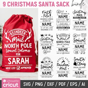 Pakiet Santa Sack Svg, Christmas Sack Svg, Personalized Santa Bag Svg, North Pole Svg, Christmas Bag Svg, Gift Bag Svg, Instant Download