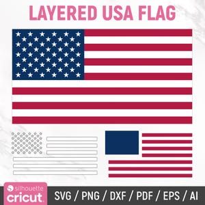 Layered American Flag Svg Png, USA Flag Svg, USA Flag Clipart, American Flag Png, US Flag Cricut File, Patriotic Svg Files, Instant Download