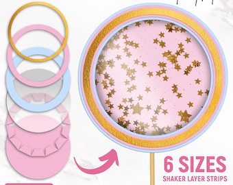 Shaker Cake Topper Svg, bandes de couche Shaker, Svg de gâteau d'anniversaire, cercle festonné Shaker Svg, Svg en couches, Shaker 3D, téléchargement immédiat
